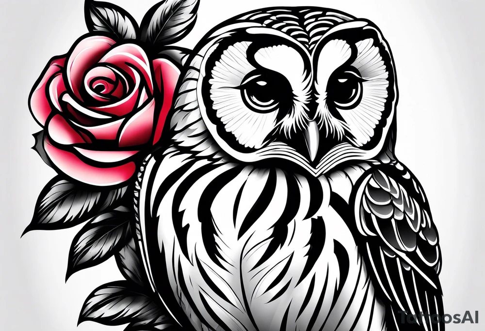 Barred owl with a single rose tattoo idea