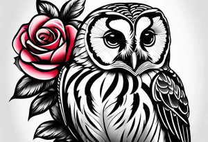 Barred owl with a single rose tattoo idea