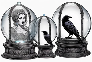 Madame leota in crystal ball on gothic stand with raven at side tattoo idea