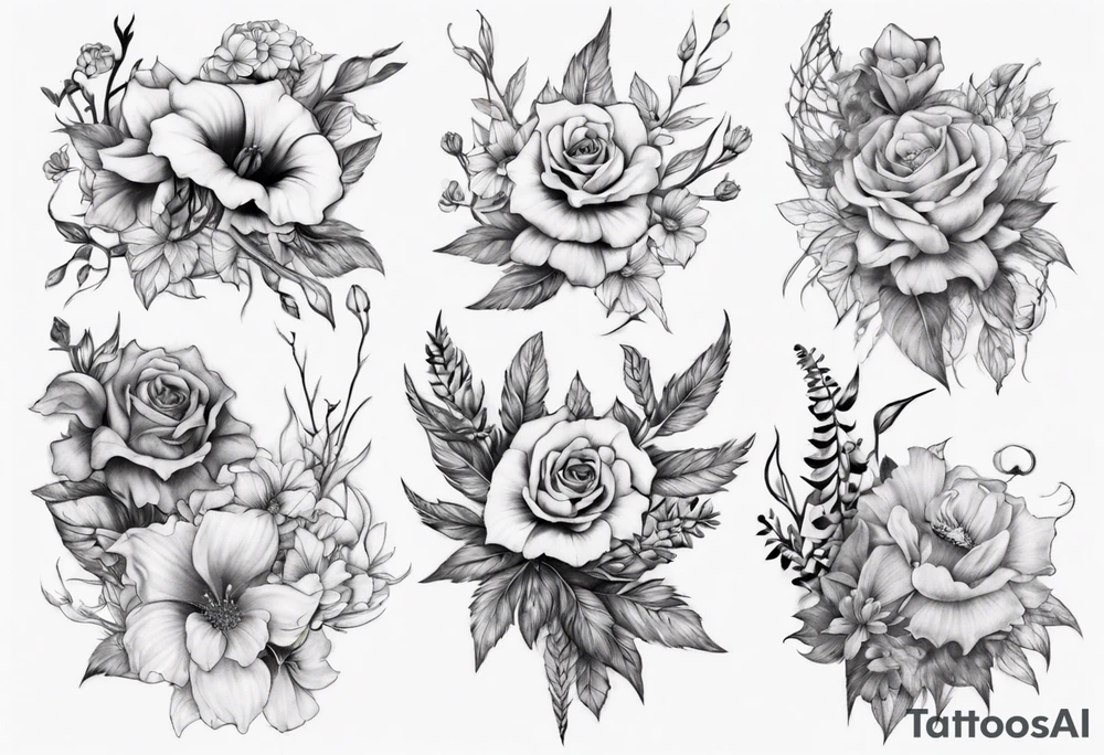 half skeleton ribs blooming flowers tattoo idea