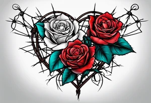 Two roses with barbed wire wrapped around them and a broken heart tattoo idea