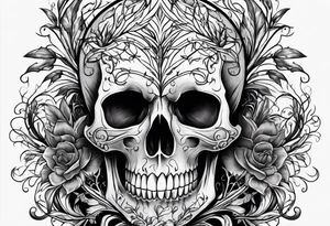 skull with vines and roots running thru tattoo idea