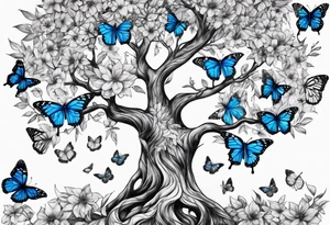 Tree of life with blue monarch butterflies tattoo idea