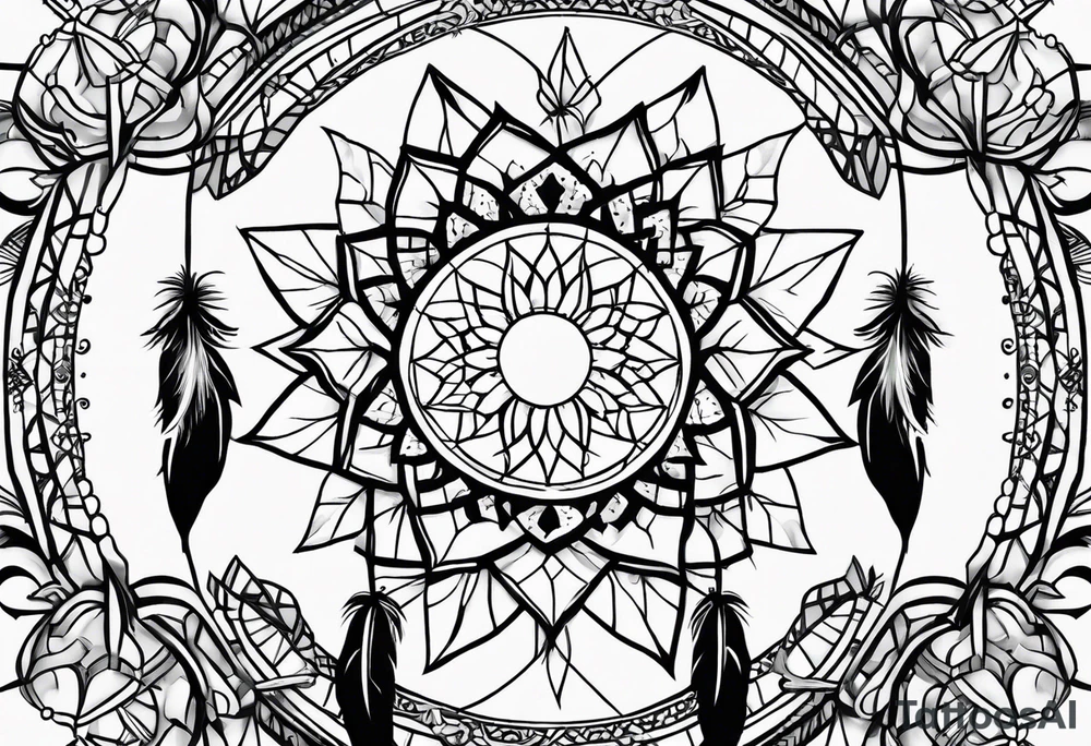 A black and white detailed dream catcher with a lot of shading tattoo idea