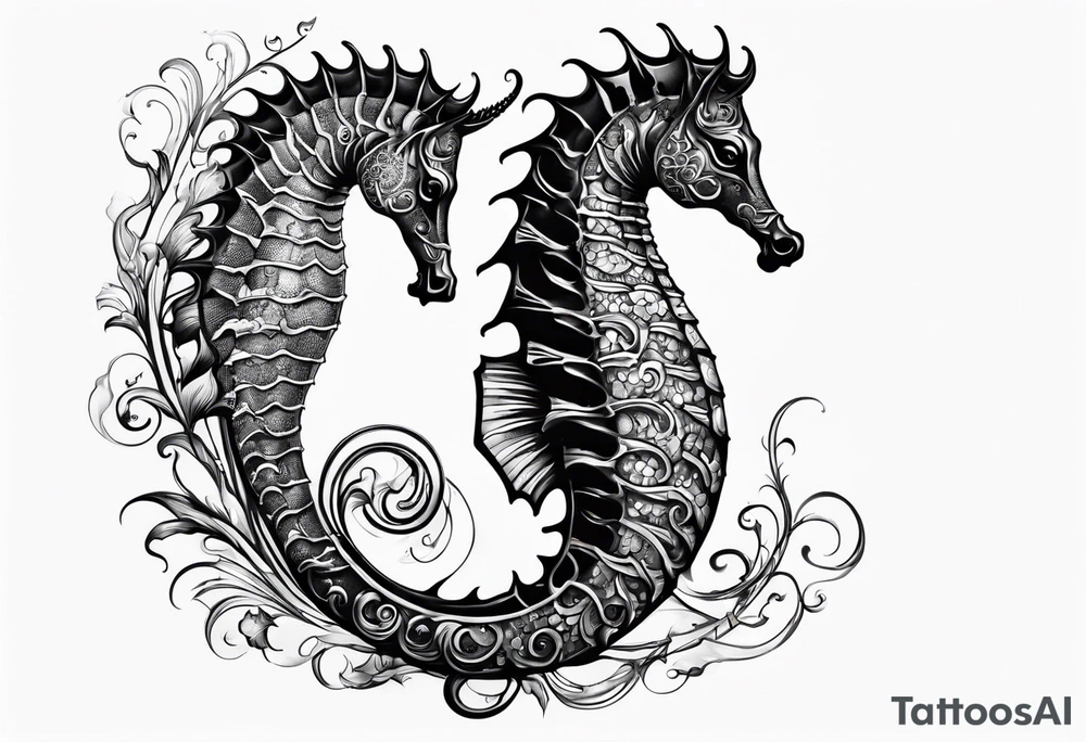 Seahorse side profile big evil tattoo idea