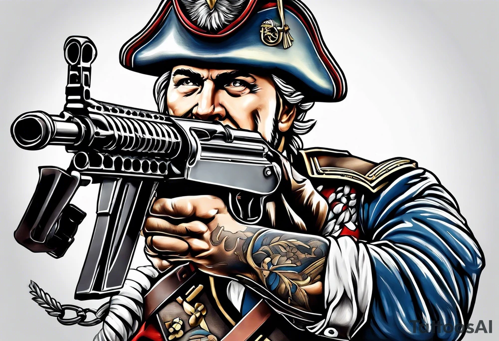 revolutionary war sodier running with a machine gun tattoo idea