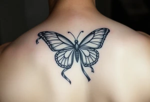 ethereal butterfly with flowing silk ribbons in moonlight tattoo idea