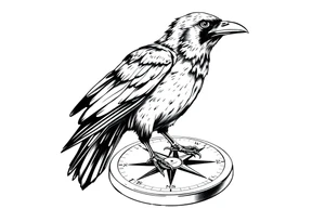 a raven stands on a compass. tattoo idea