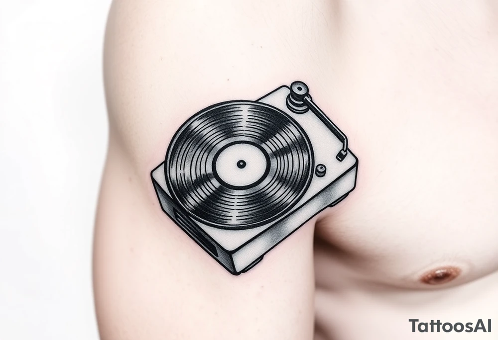 vinyl records and vinyl record player as an expression of love for house music tattoo idea