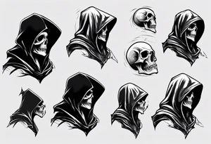 side view, hooded reaper upper body, no skull tattoo idea