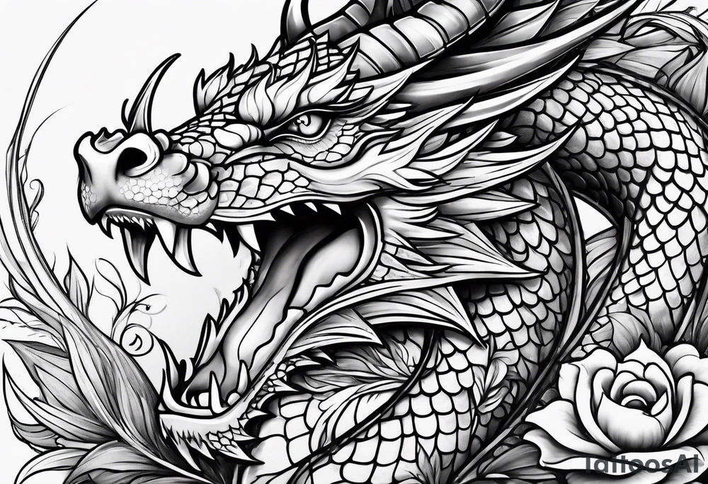 Dragon flowers tattoo idea