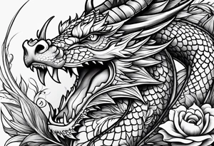 Dragon flowers tattoo idea
