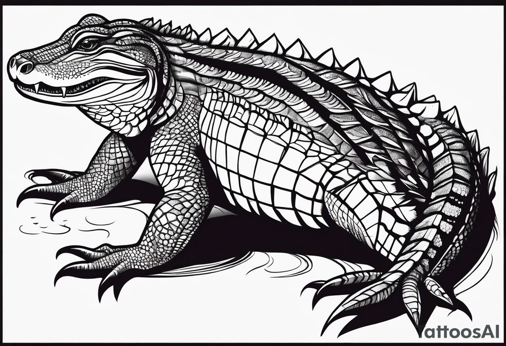 Full body Caiman with tail leg top view tattoo idea