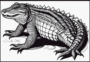 Full body Caiman with tail leg top view tattoo idea