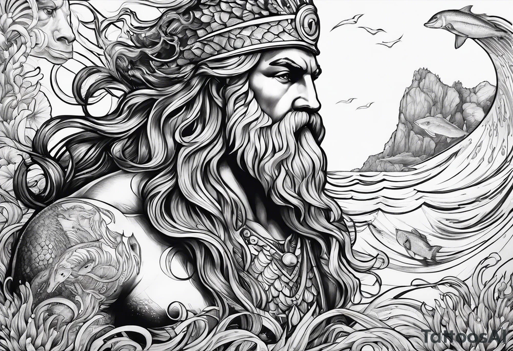 ocean animals with Poseidon tattoo idea