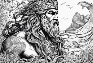 ocean animals with Poseidon tattoo idea