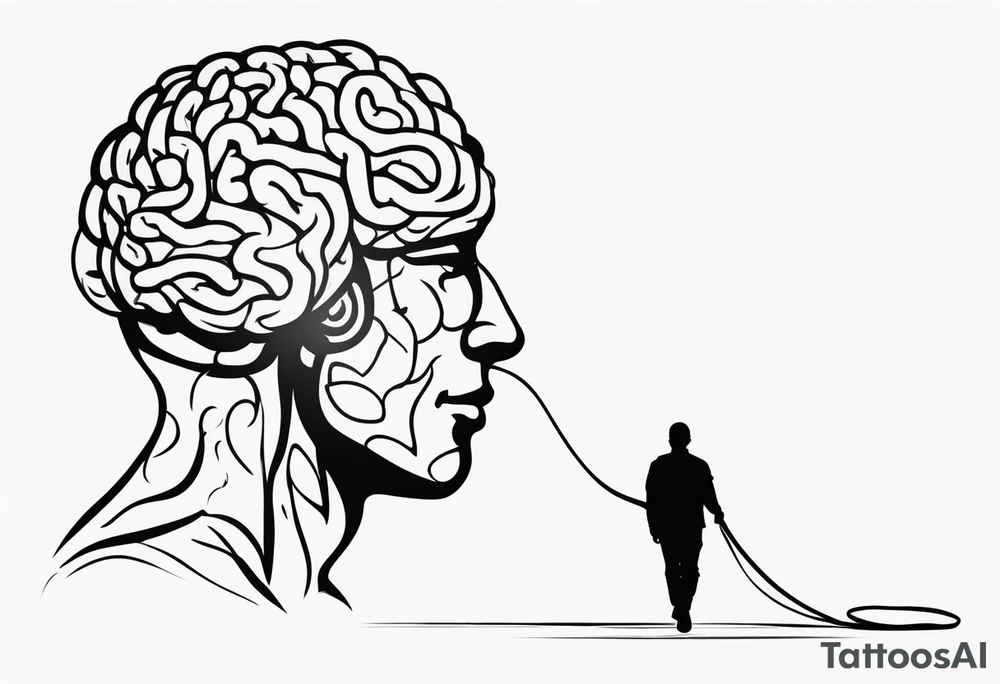 Human walking brain on a leash tattoo idea
