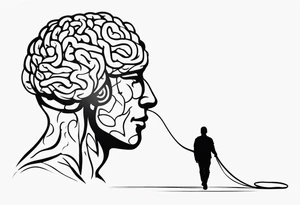 Human walking brain on a leash tattoo idea