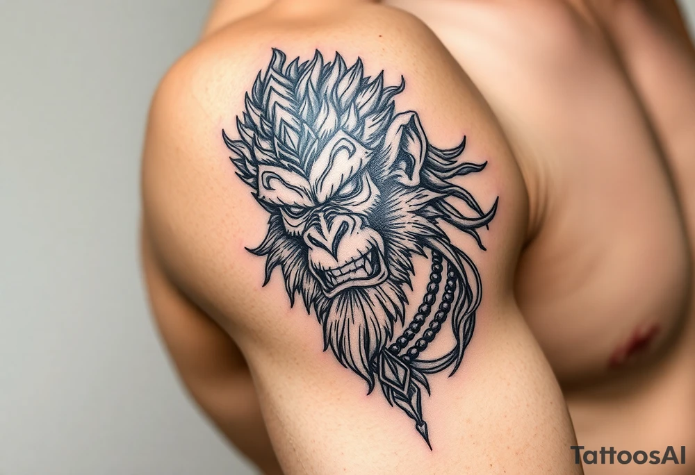 powerful majestic monkey king son wukong tattoo idea