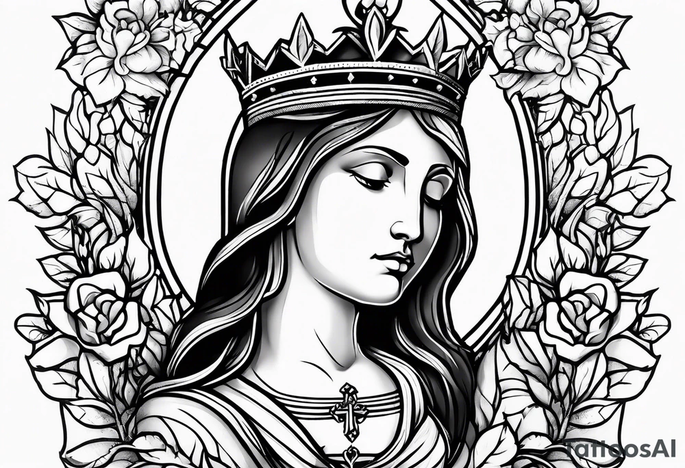 Mary and Jesus sacred heart thorn crown tattoo idea