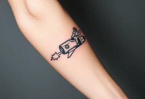 Busted Rocket ship with sparks coming out the back  with astronaut riding it tattoo idea