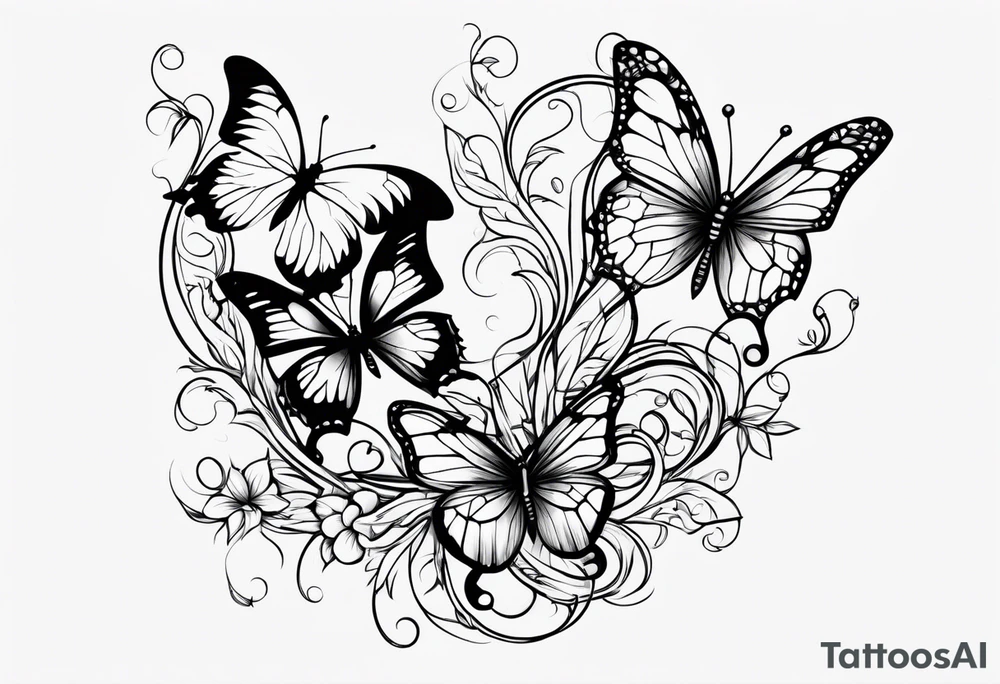 444 with butterflies and vines tattoo idea