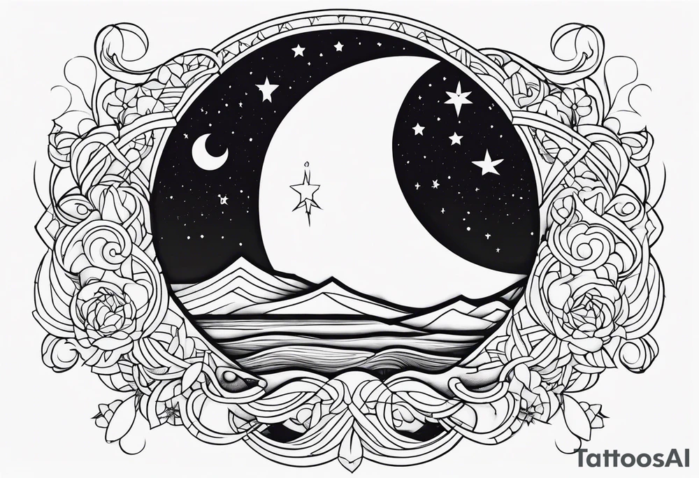 Thin line soulmate moon starys water infinity tattoo idea