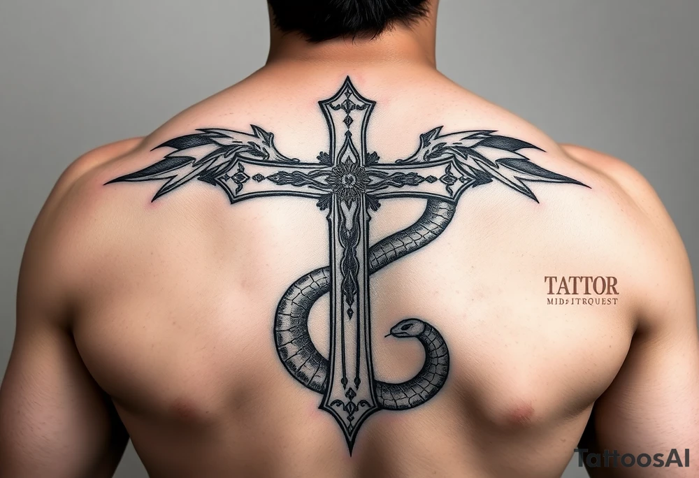 Cross slaying the snake tattoo idea