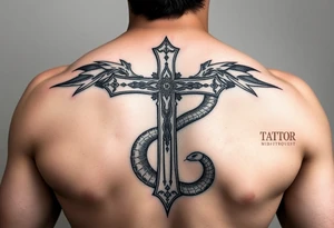 Cross slaying the snake tattoo idea