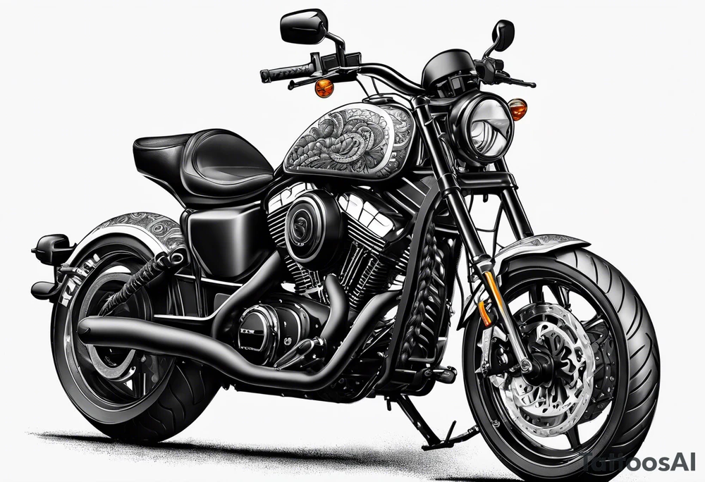 Bikergirl with dutch braids tattoo idea