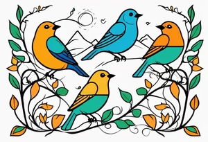 Fine line birds and vines tattoo idea