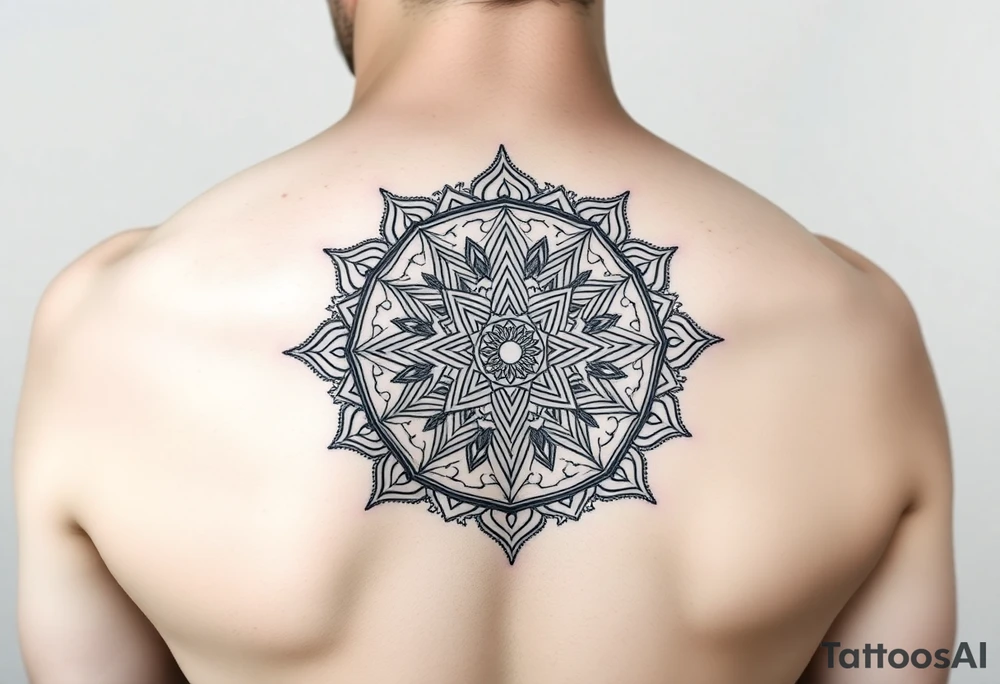 intricate mandala with sacred geometry and cosmic elements tattoo idea