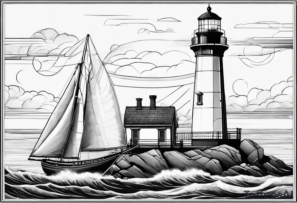 maritime lighthouse with 2 large sails attached. tattoo idea maritime lighthouse with 2 large sails attached. tattoo idea