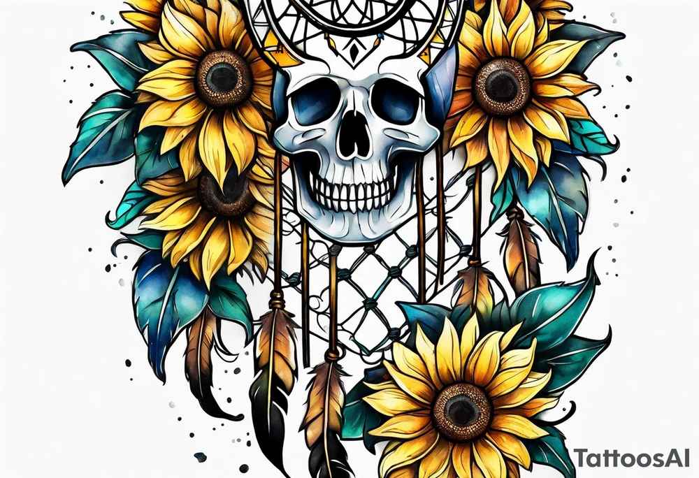 Dreamcatcher and sunflowers forearm sleeve tattoo idea