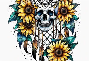 Dreamcatcher and sunflowers forearm sleeve tattoo idea