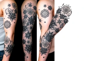 Good karma symbols inside honey combs repeated tattoo idea