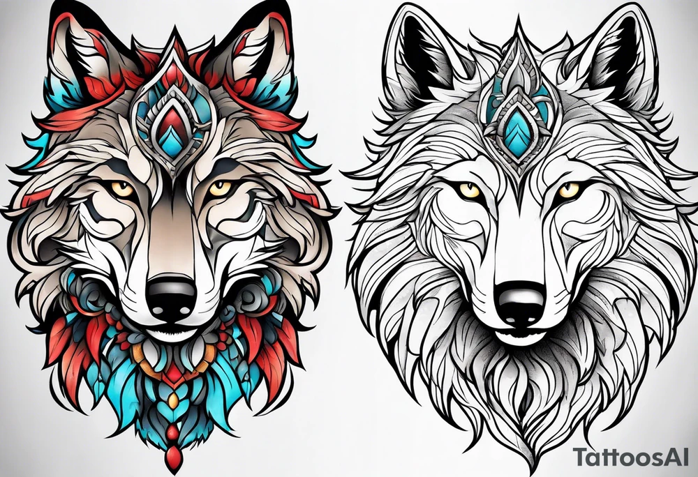 Neotraditional wolf tattoo idea
