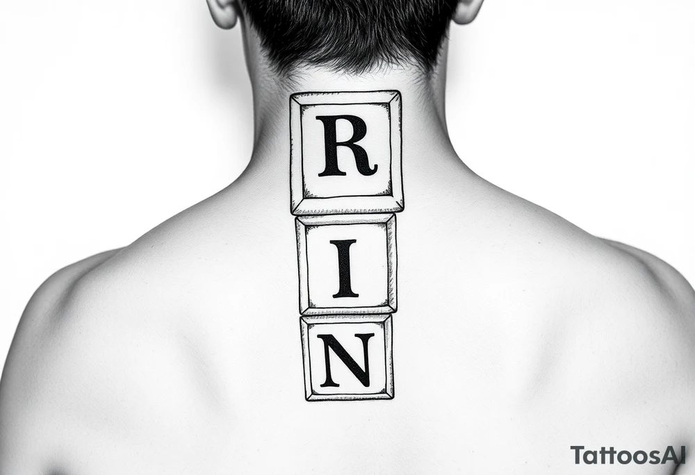 I WANT 5 TOY BABY BLOCKS STACKED ON TOP OF EACH OTHER AND I WANT EACH OF THEM TO HAVE A LETTER IN THEM. B, R, I, A, N THEY SHOULD BE STACKED ON TOP OF EACH OTHER tattoo idea