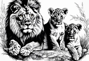 Lion overlooking 3 cubs tattoo idea