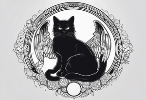 black cat with angel halo tattoo idea