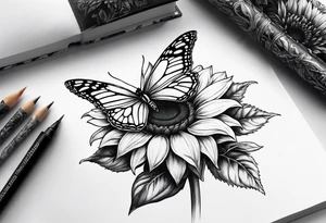 Sunflower, butterfly, book tattoo idea