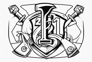 Simple line work tattoo with number 21, firefighters Hooligan bar and a fire fighter Axe tattoo idea