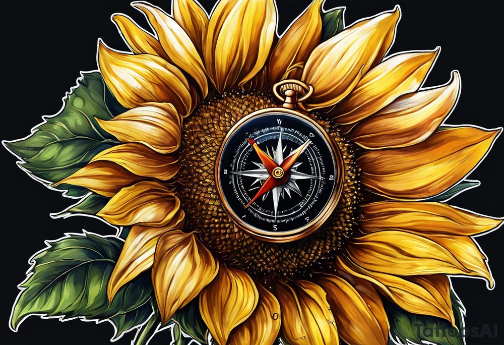 Sunflower next to a compass tattoo idea