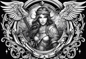 Angels with sword & Shield in sky tattoo idea
