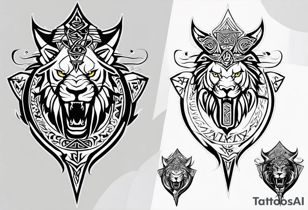 Valhalla sword shield dragon axe Valknut tribal lion tattoo idea Valhalla sword shield dragon axe Valknut tribal lion tattoo idea