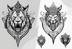 Valhalla sword shield dragon axe Valknut  tribal lion tattoo idea