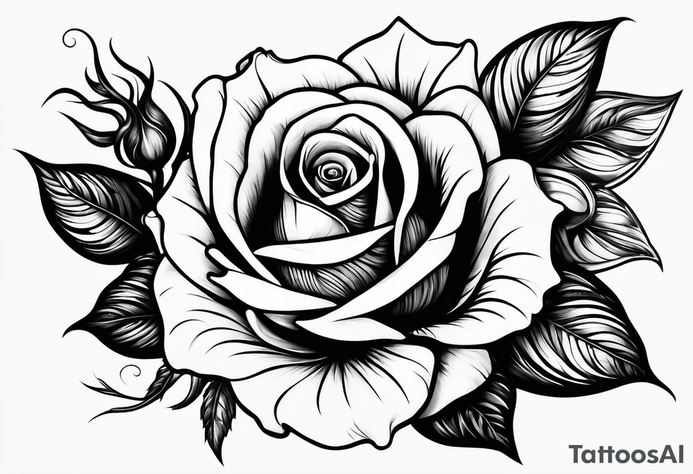 Bloomed rose with female body, kneeling tattoo idea
