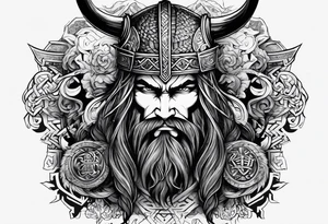 half face of a viking and half face of samurai tattoo idea