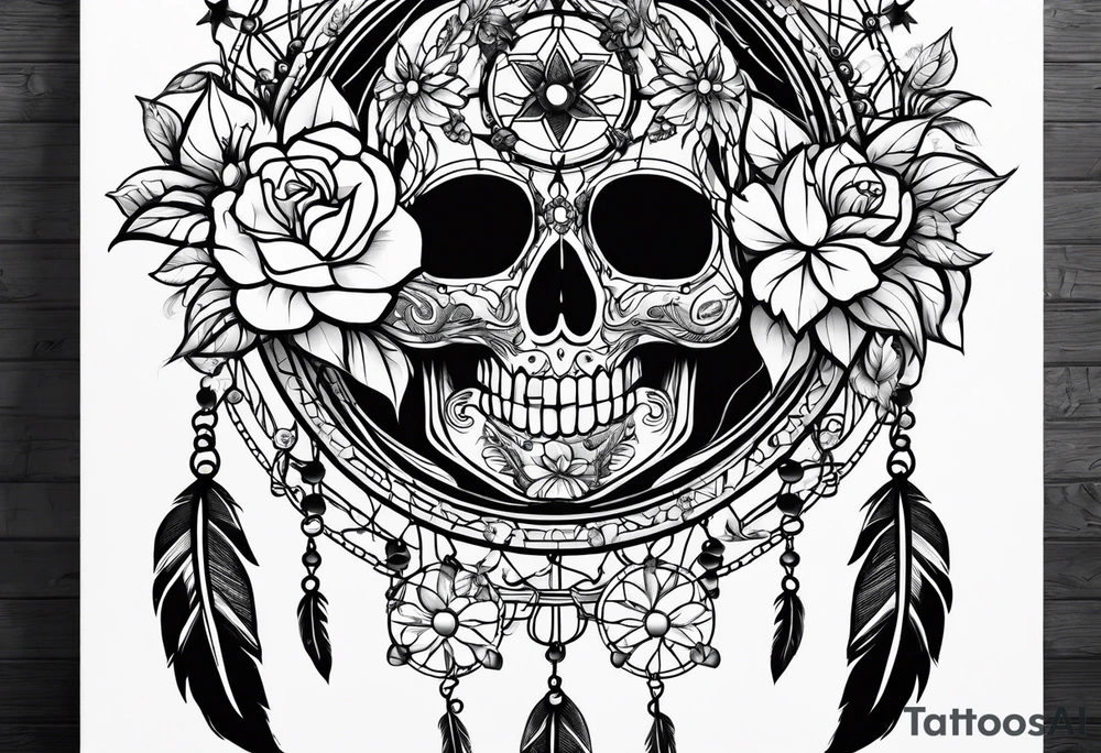 Dream catcher with flowers tattoo idea