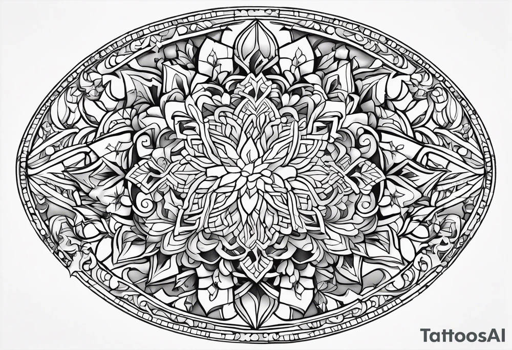 draw me a tattoo on a white background in color in tattoo style 
There will be a rope going down from it 
To which Santa Claus's sleigh is tied, but in the sleigh with reindeer there will be a krampus instead of a grandfather and they will be surrounded by a large snowflake tattoo idea